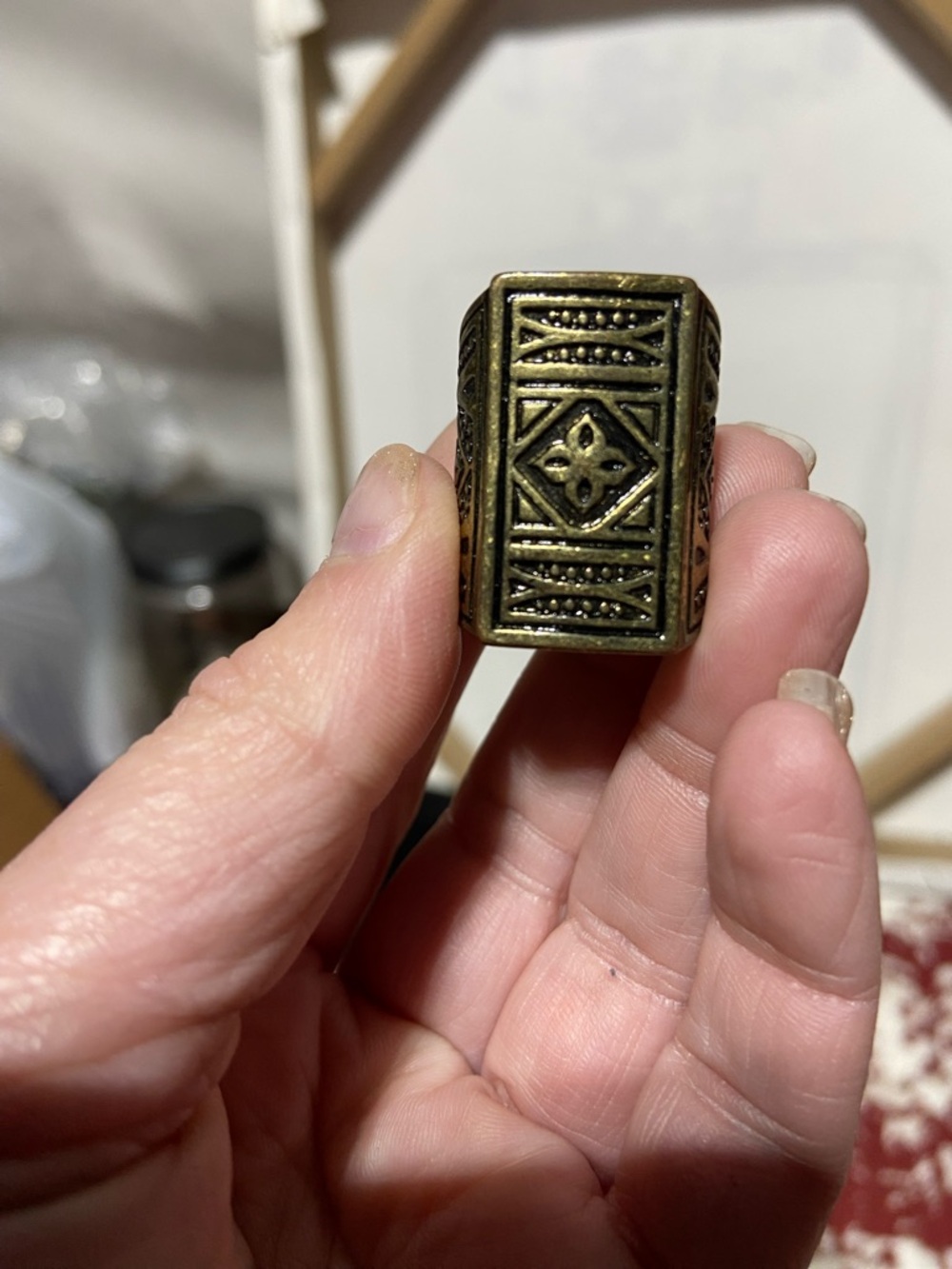 Rectangular Statement Ring in Aged Brass Tone